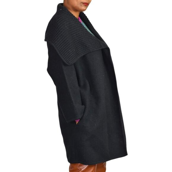 Vince Sweater Coat Black Wool Shawl Collar Knit Open Front Oversized Size Medium - Picture 6 of 15